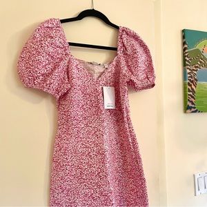 NWT & Other Stories Pink Ditsy Floral Fitted Puff Sleeve Mini Dress 2